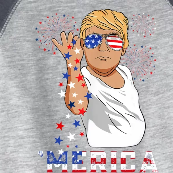 Merica Trump Outfits Glasses Firework 4th Of July Don Drunk Gift Toddler Fine Jersey T-Shirt