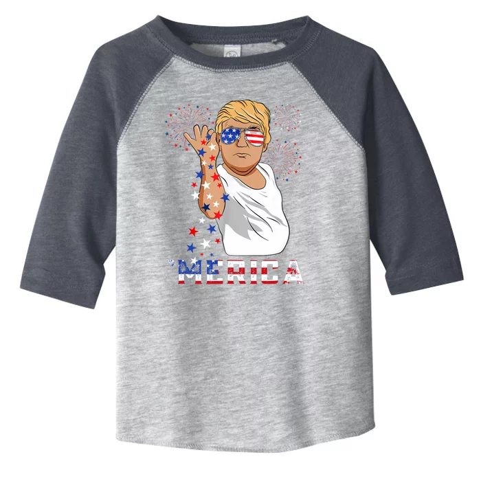 Merica Trump Outfits Glasses Firework 4th Of July Don Drunk Gift Toddler Fine Jersey T-Shirt