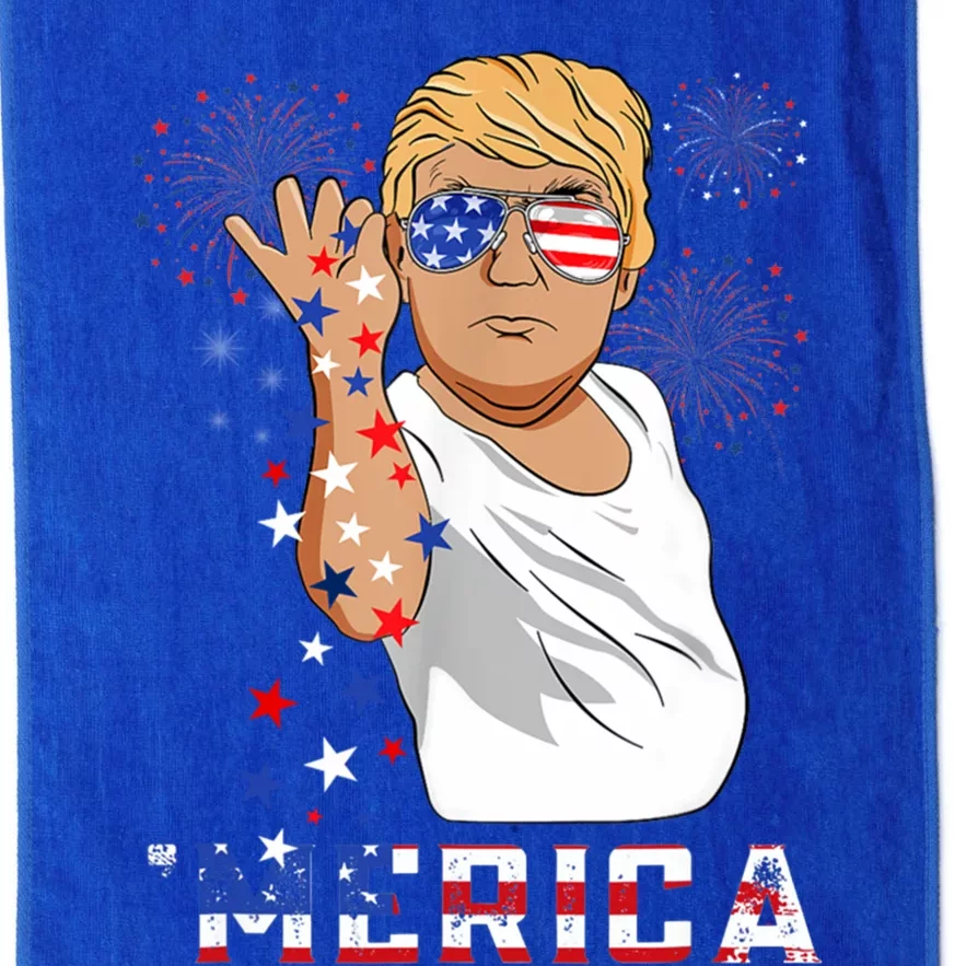 Merica Trump Outfits Glasses Firework 4th Of July Don Drunk Gift Platinum Collection Golf Towel