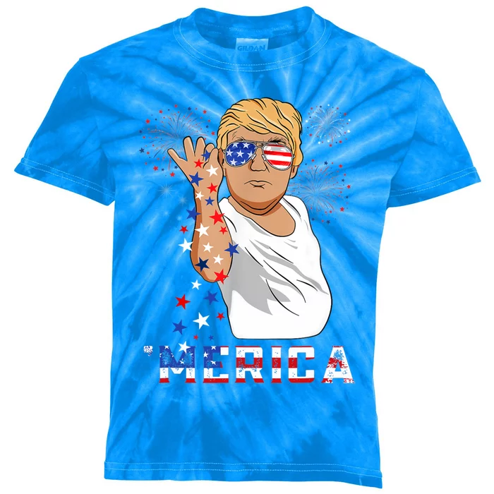 Merica Trump Outfits Glasses Firework 4th Of July Don Drunk Cute Gift Kids Tie-Dye T-Shirt