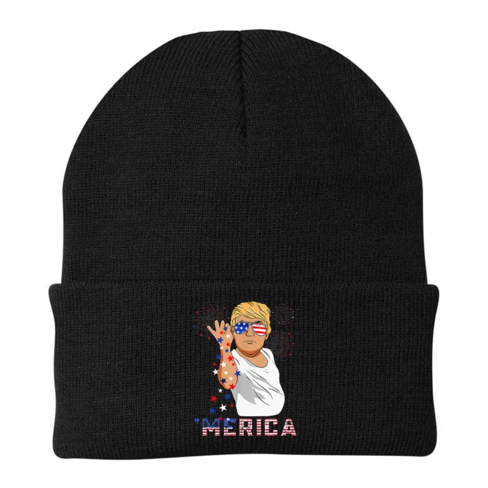 Merica Trump Outfits GlassesFirework 4th Of July Don Drunk Knit Cap Winter Beanie