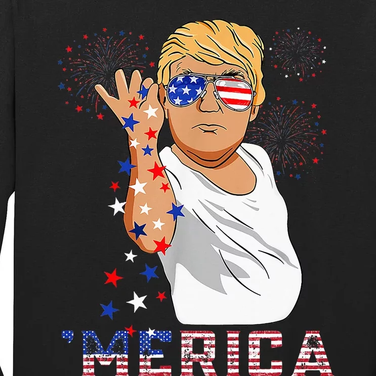 Merica Trump Outfits GlassesFirework 4th Of July Don Drunk Tall Long Sleeve T-Shirt