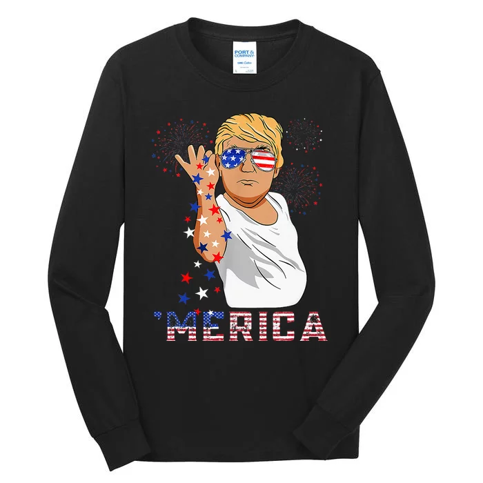 Merica Trump Outfits GlassesFirework 4th Of July Don Drunk Tall Long Sleeve T-Shirt