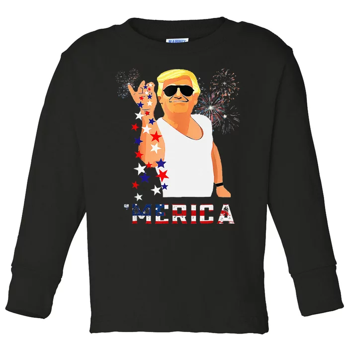 Merica Trump Outfits Don Drunk Donald Drunk 4th Of July Toddler Long Sleeve Shirt