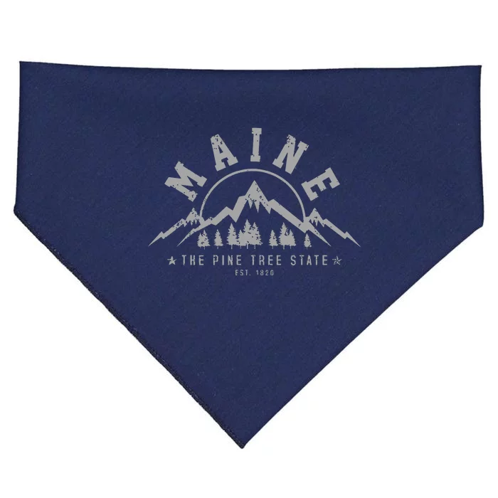 Maine The Pine Tree State Est 1820 Vintage Mountains Gift USA-Made Doggie Bandana