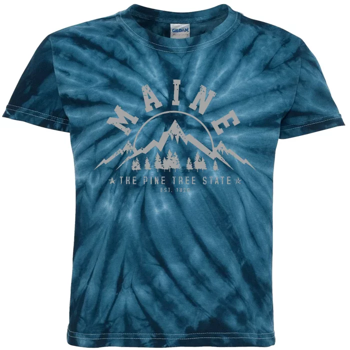 Maine The Pine Tree State Est 1820 Vintage Mountains Gift Kids Tie-Dye T-Shirt