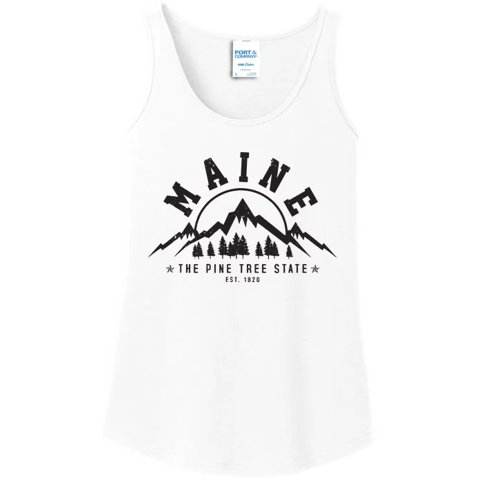 Maine The Pine Tree State Est 1820 Vintage Mountains Gift Ladies Essential Tank