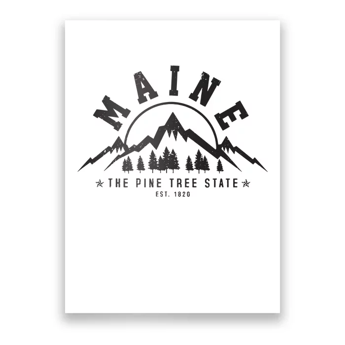 Maine The Pine Tree State Est 1820 Vintage Mountains Gift Poster