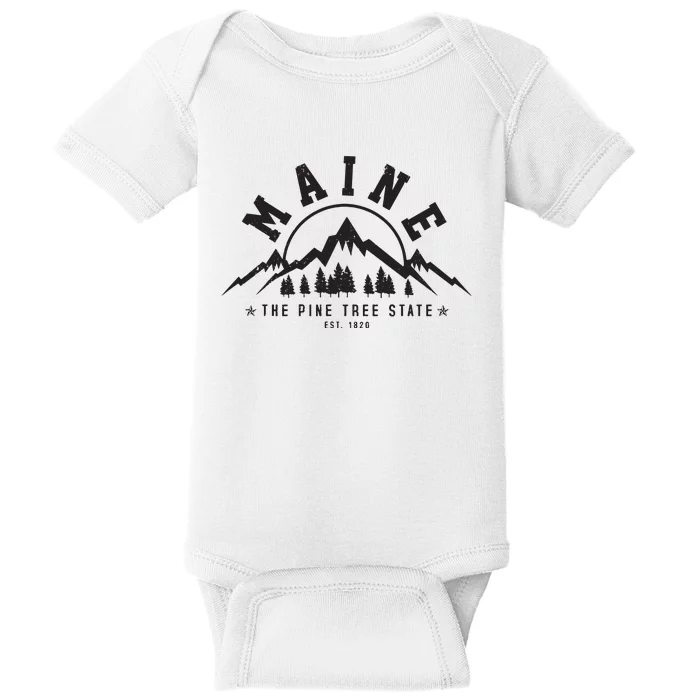 Maine The Pine Tree State Est 1820 Vintage Mountains Gift Baby Bodysuit