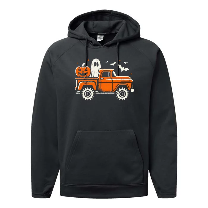 Monster Truck Pumpkin Ghost Halloween Gift Performance Fleece Hoodie