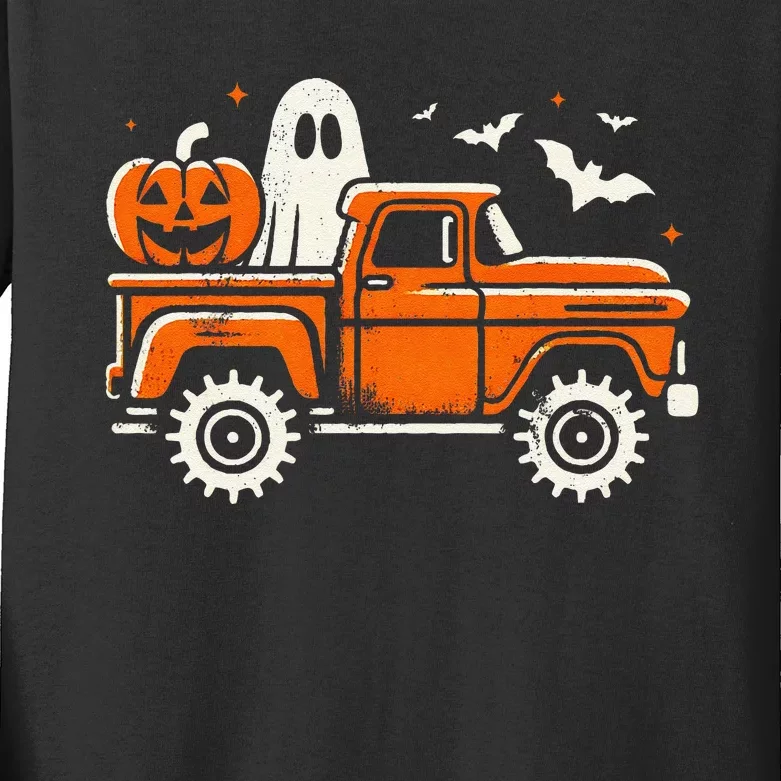 Monster Truck Pumpkin Ghost Halloween Gift Kids Long Sleeve Shirt