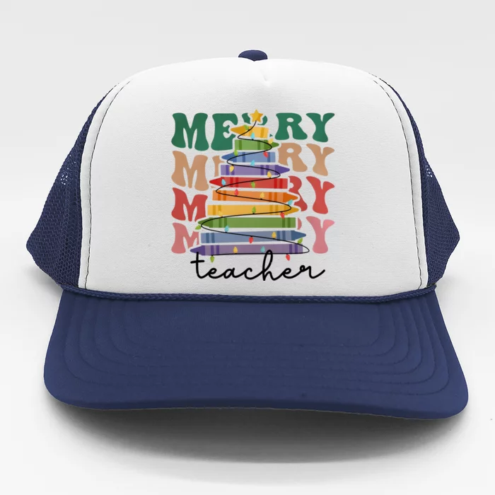 Merry Teacher Pencils Christmas Tree Trucker Hat