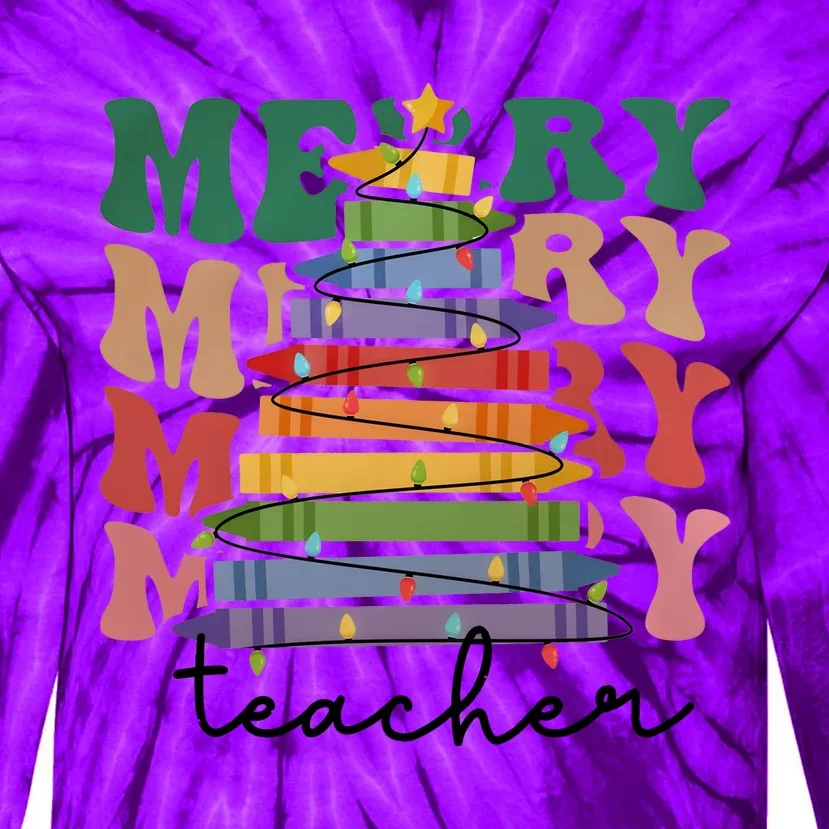 Merry Teacher Pencils Christmas Tree Tie-Dye Long Sleeve Shirt