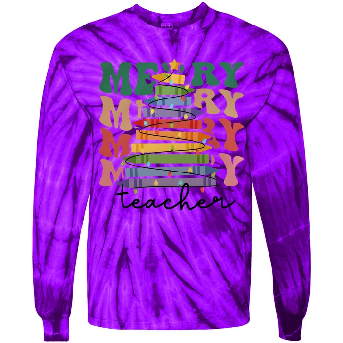 Merry Teacher Pencils Christmas Tree Tie-Dye Long Sleeve Shirt