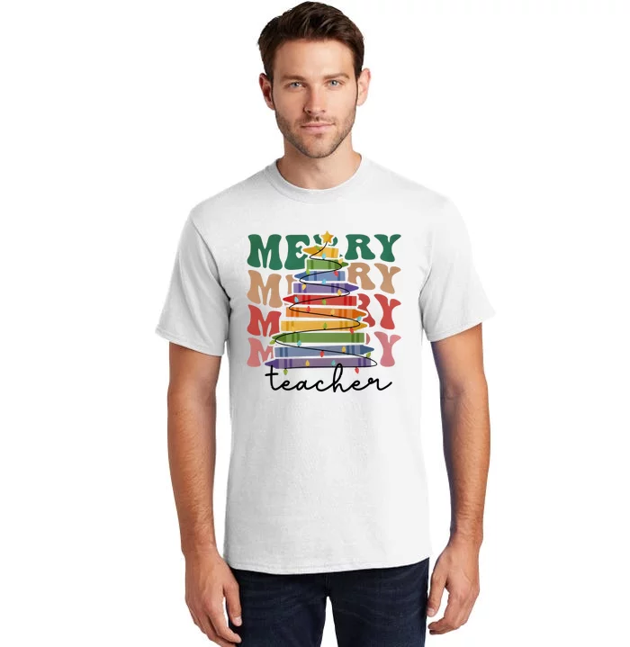 Merry Teacher Pencils Christmas Tree Tall T-Shirt