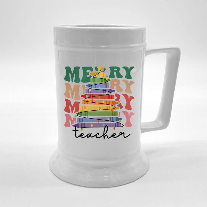 Merry Teacher Pencils Christmas Tree Front & Back Beer Stein