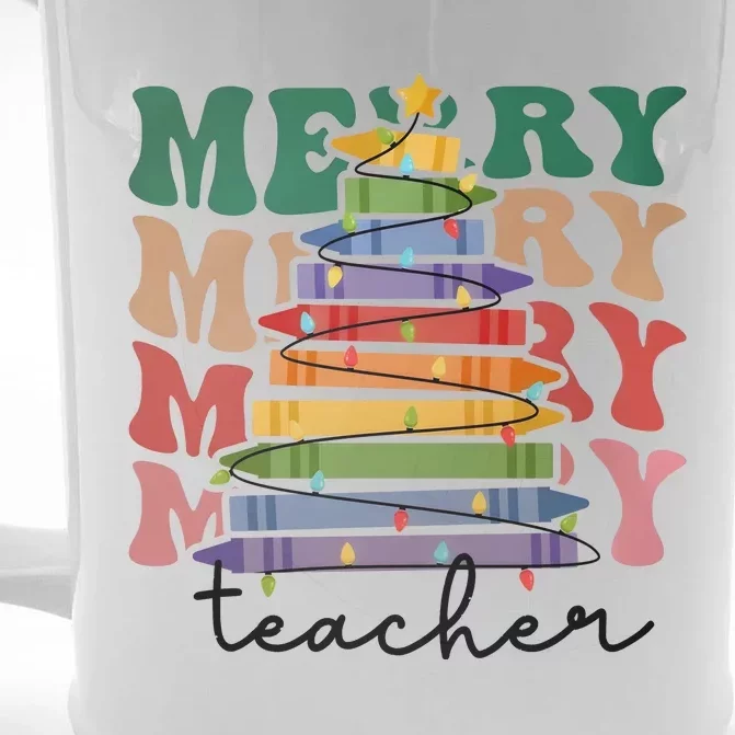 Merry Teacher Pencils Christmas Tree Front & Back Beer Stein