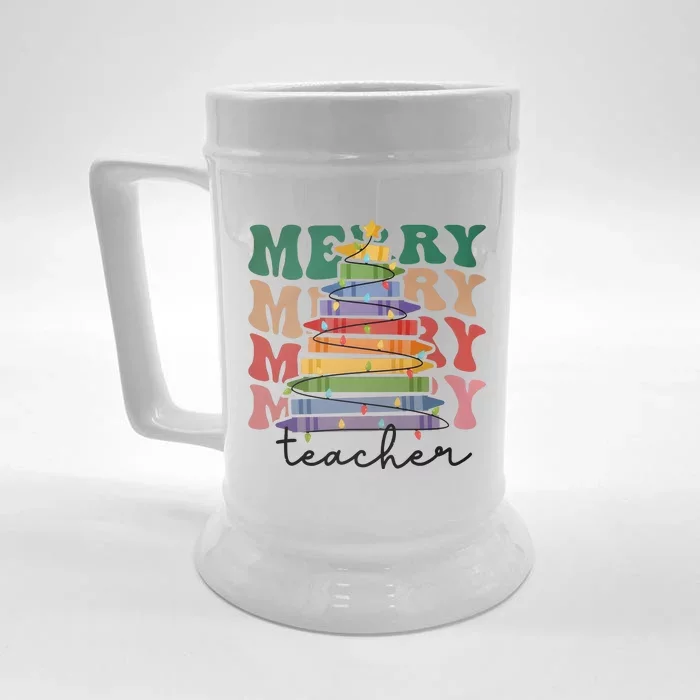 Merry Teacher Pencils Christmas Tree Front & Back Beer Stein