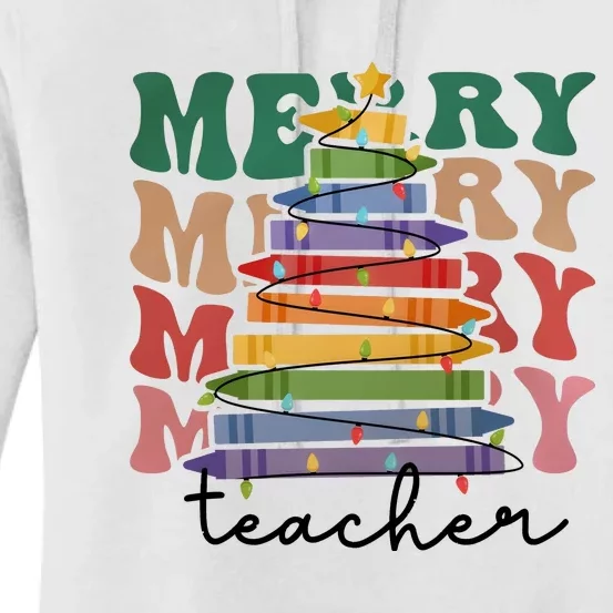 Merry Teacher Pencils Christmas Tree Women's Pullover Hoodie