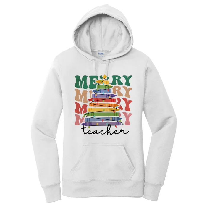 Merry Teacher Pencils Christmas Tree Women's Pullover Hoodie