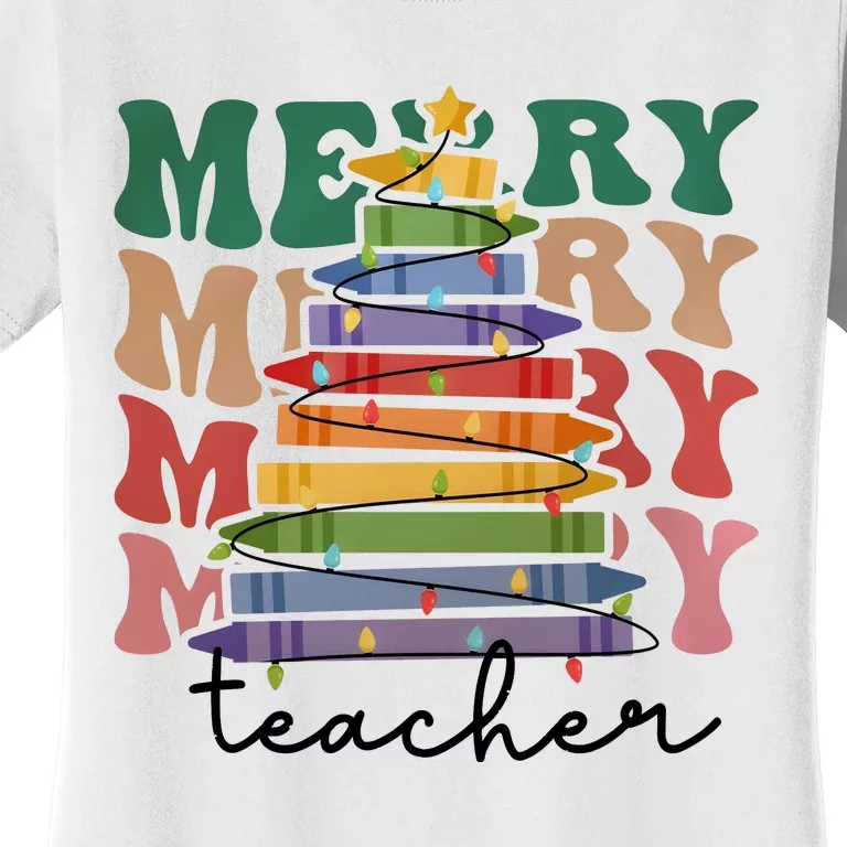 Merry Teacher Pencils Christmas Tree Women's T-Shirt