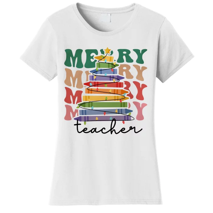 Merry Teacher Pencils Christmas Tree Women's T-Shirt