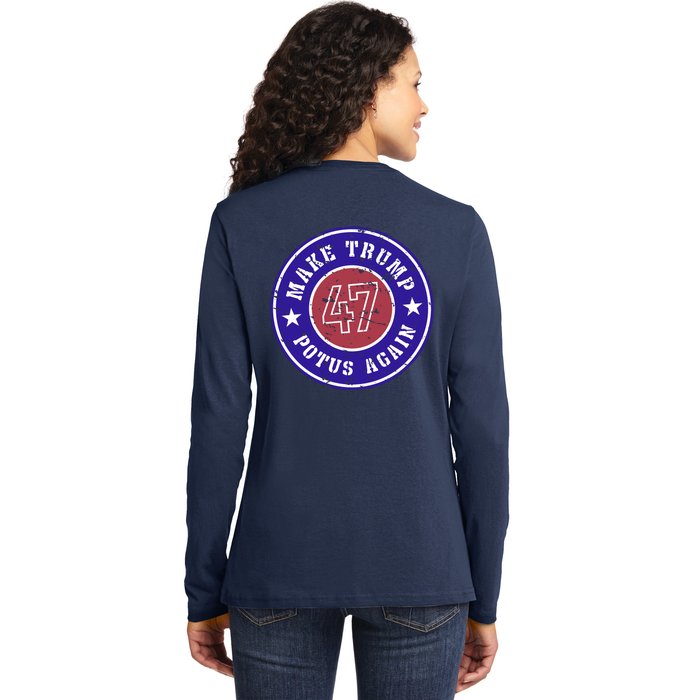 Make Trump Potus Again 47 Back And Front Front & Back Ladies Long Sleeve Shirt