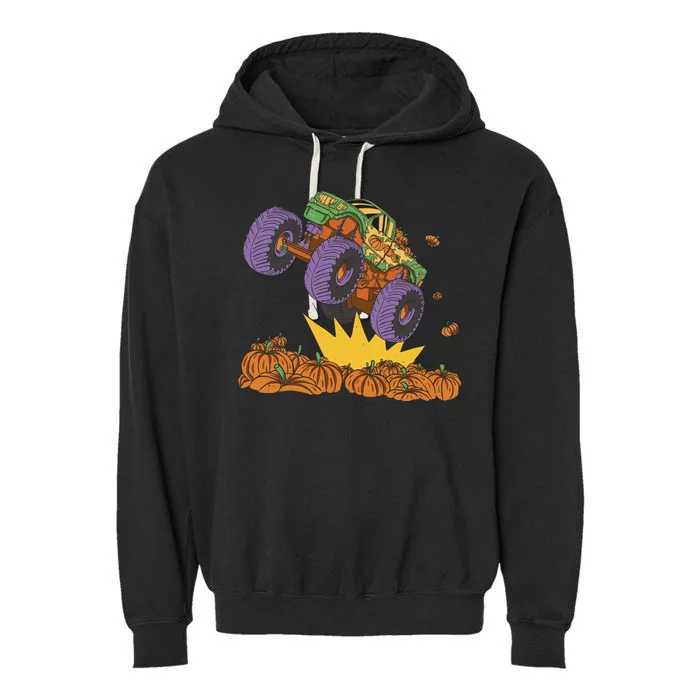 Monster Truck Pumpkin Patch Garment-Dyed Fleece Hoodie