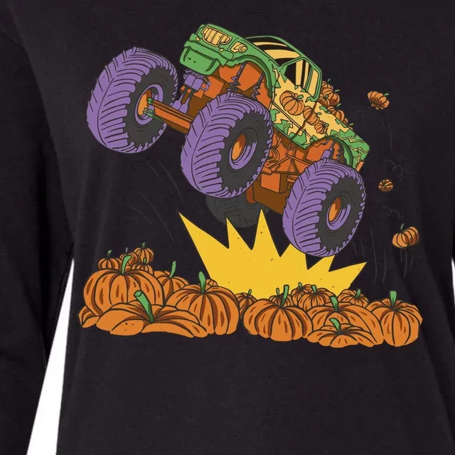 Monster Truck Pumpkin Patch Womens Cotton Relaxed Long Sleeve T-Shirt