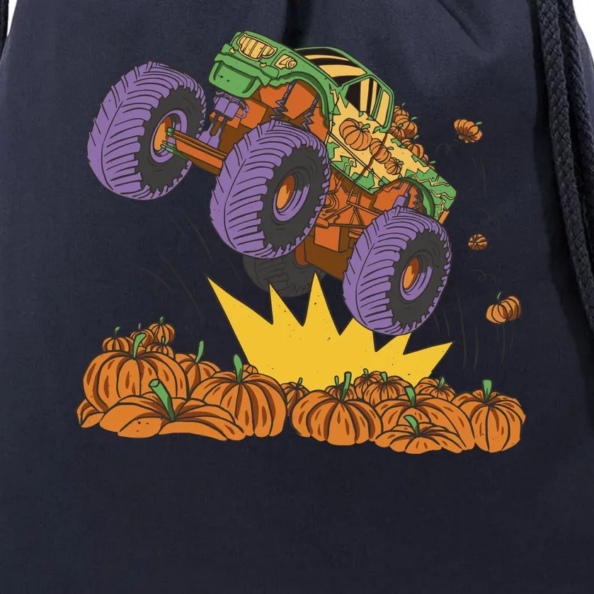 Monster Truck Pumpkin Patch Drawstring Bag