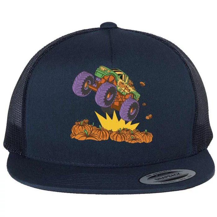 Monster Truck Pumpkin Patch Flat Bill Trucker Hat