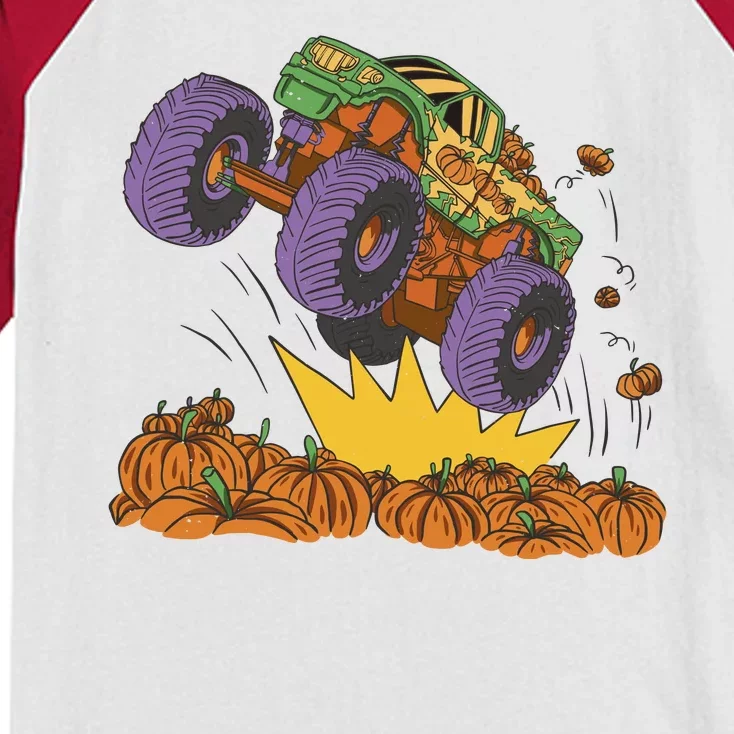 Monster Truck Pumpkin Patch Kids Colorblock Raglan Jersey