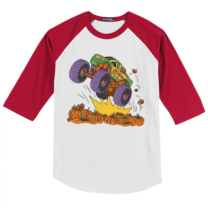 Monster Truck Pumpkin Patch Kids Colorblock Raglan Jersey