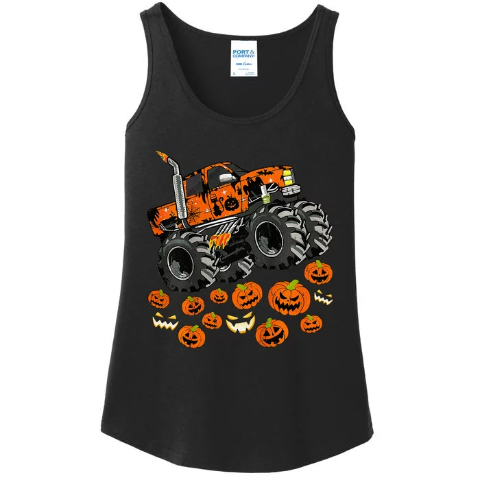 Monster Truck Pumpkin Jack O Lantern Halloween Boy Ladies Essential Tank