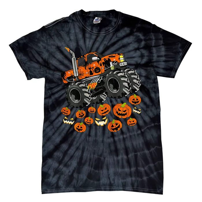 Monster Truck Pumpkin Jack O Lantern Halloween Boy Tie-Dye T-Shirt