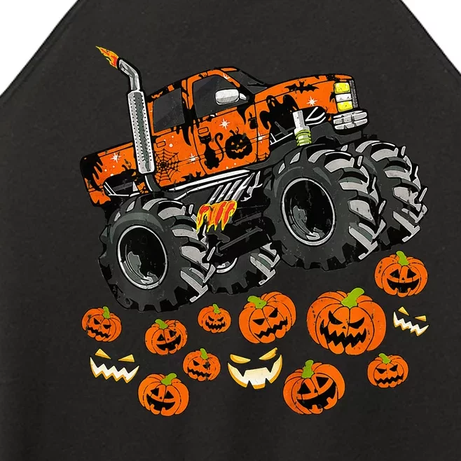 Monster Truck Pumpkin Jack O Lantern Halloween Boy Women’s Perfect Tri Rocker Tank