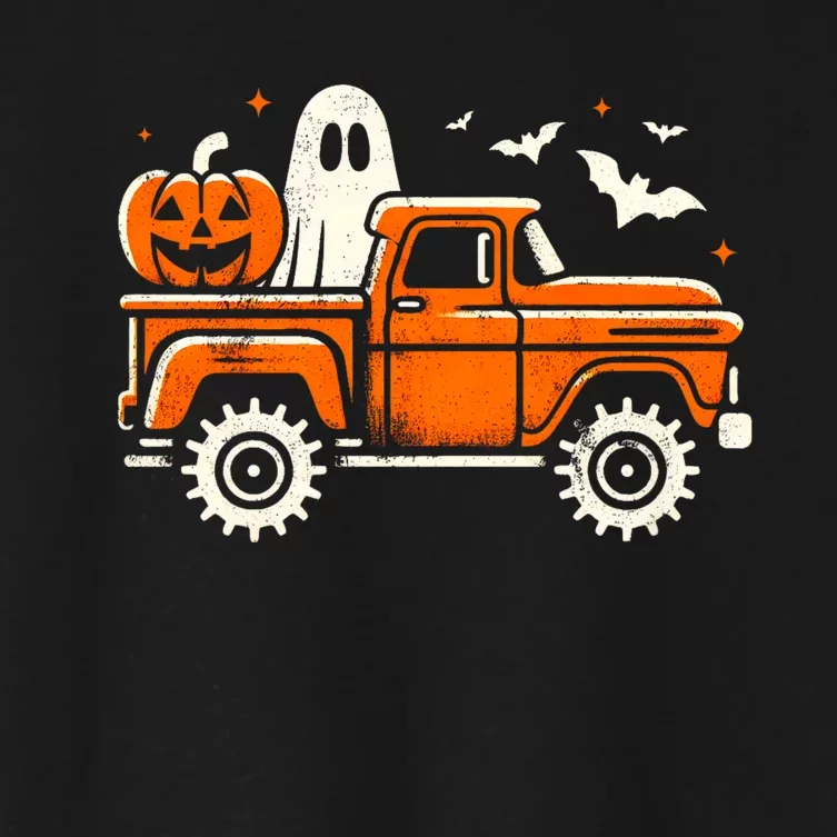 Monster Truck Pumpkin Ghost Halloween Women's Crop Top Tee