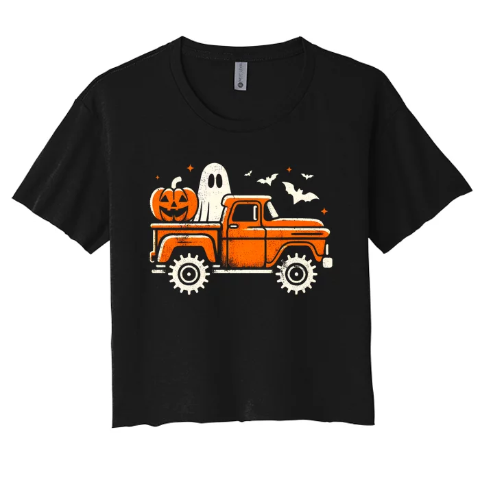 Monster Truck Pumpkin Ghost Halloween Women's Crop Top Tee