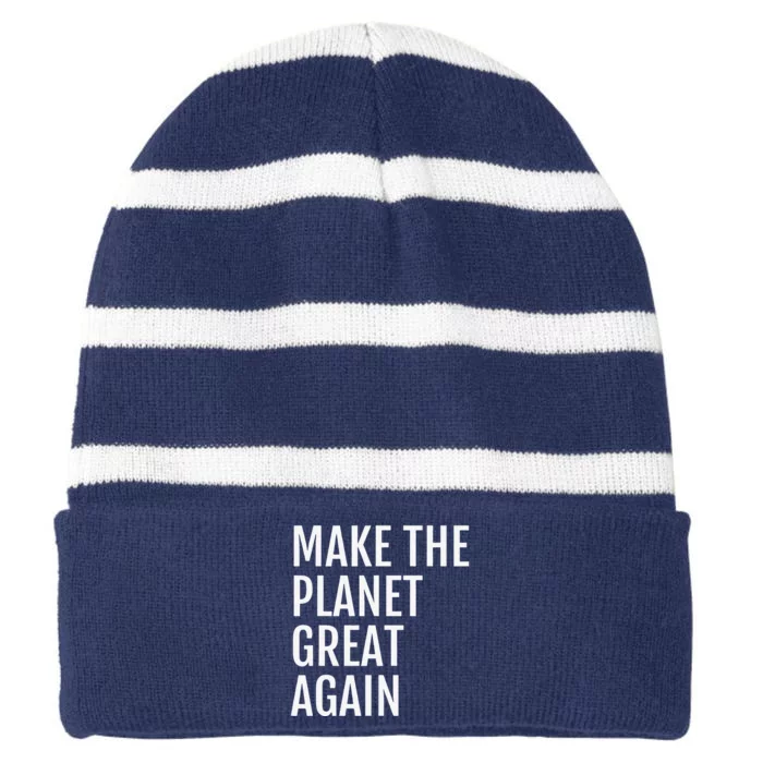 Make The Planet Great Again Climate Action Striped Beanie with Solid Band