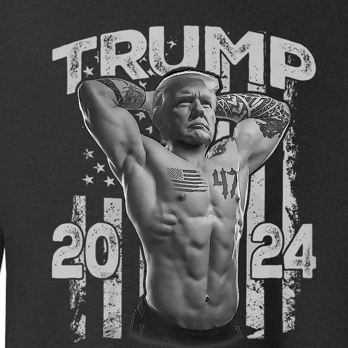 Muscle Trump President Bodybuilding American Flag Trump 2024 Toddler Sweatshirt