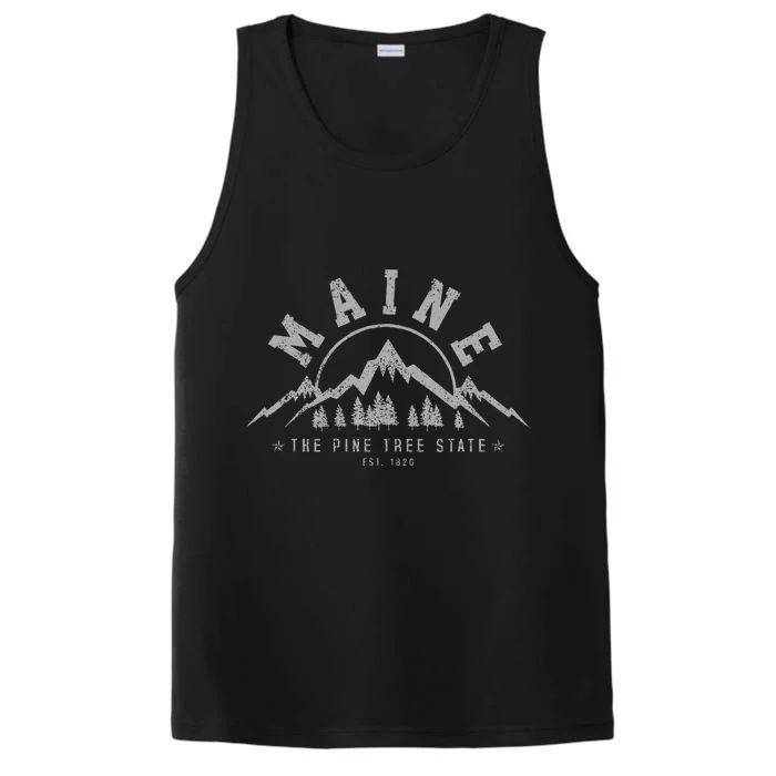 Maine The Pine Tree State Est. 1820 Vintage Mountains Gift Performance Tank