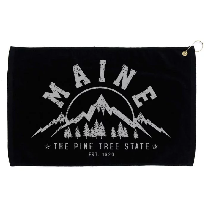 Maine The Pine Tree State Est. 1820 Vintage Mountains Gift Grommeted Golf Towel