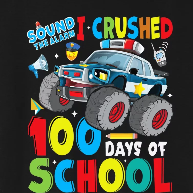 Monster Truck Police Car 100 Days of School Teachers Women's Crop Top Tee