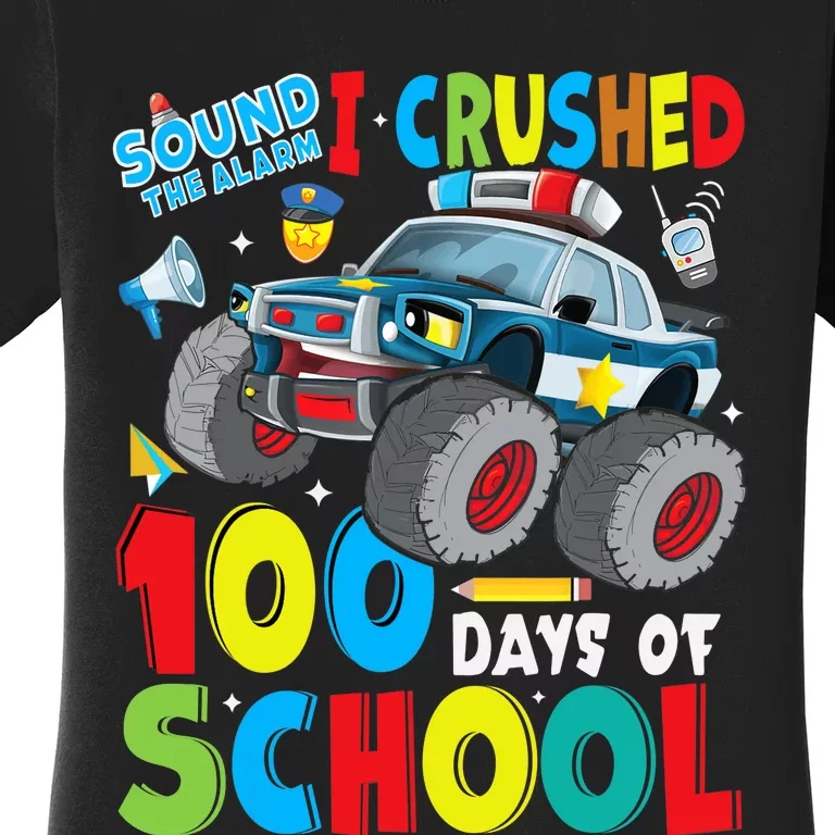 Monster Truck Police Car 100 Days of School Teachers Women's T-Shirt