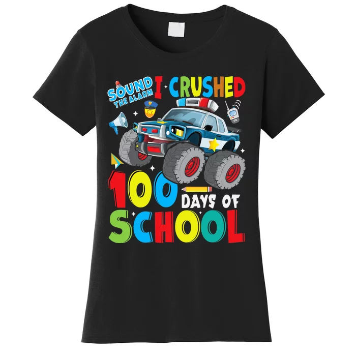 Monster Truck Police Car 100 Days of School Teachers Women's T-Shirt