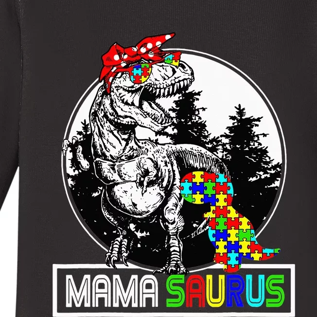 Mamasaurus T rex Dinosaur Mama Saurus Autism Awareness Baby Long Sleeve Bodysuit