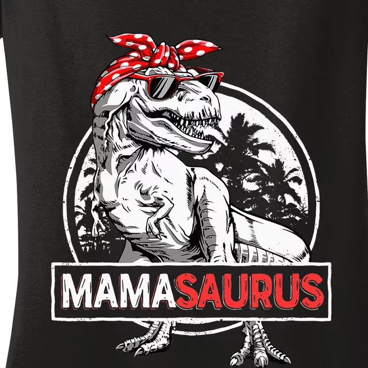 Mamasaurus T Rex Dinosaur Funny Mama Saurus Mothers Family Women's V-Neck T-Shirt