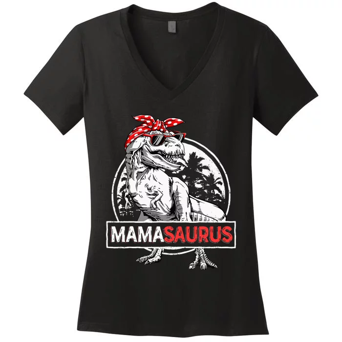 Mamasaurus T Rex Dinosaur Funny Mama Saurus Mothers Family Women's V-Neck T-Shirt