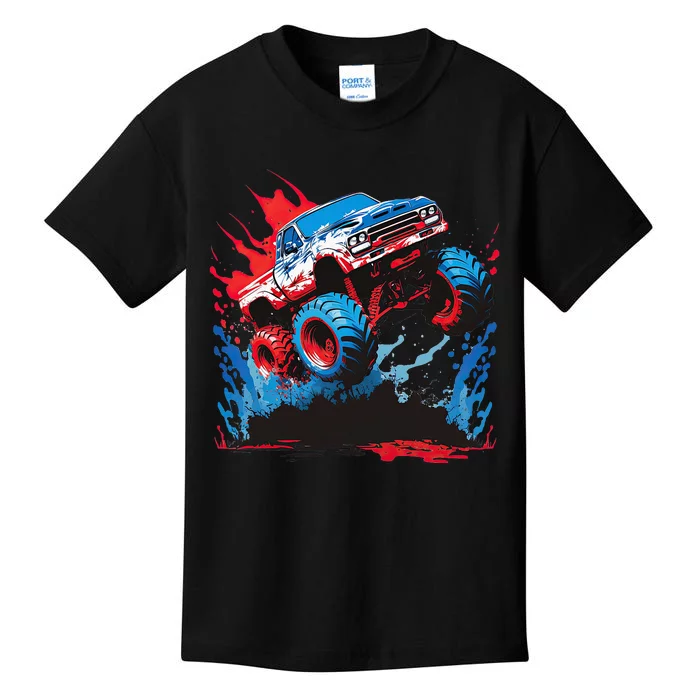 Monster Truck Red White and Blue USA Colors Kids T-Shirt