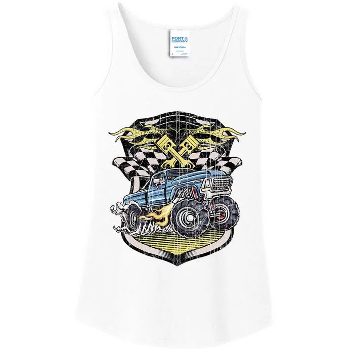 Monster Truck Retro Distressed Vintage Monster Truck Ladies Essential Tank